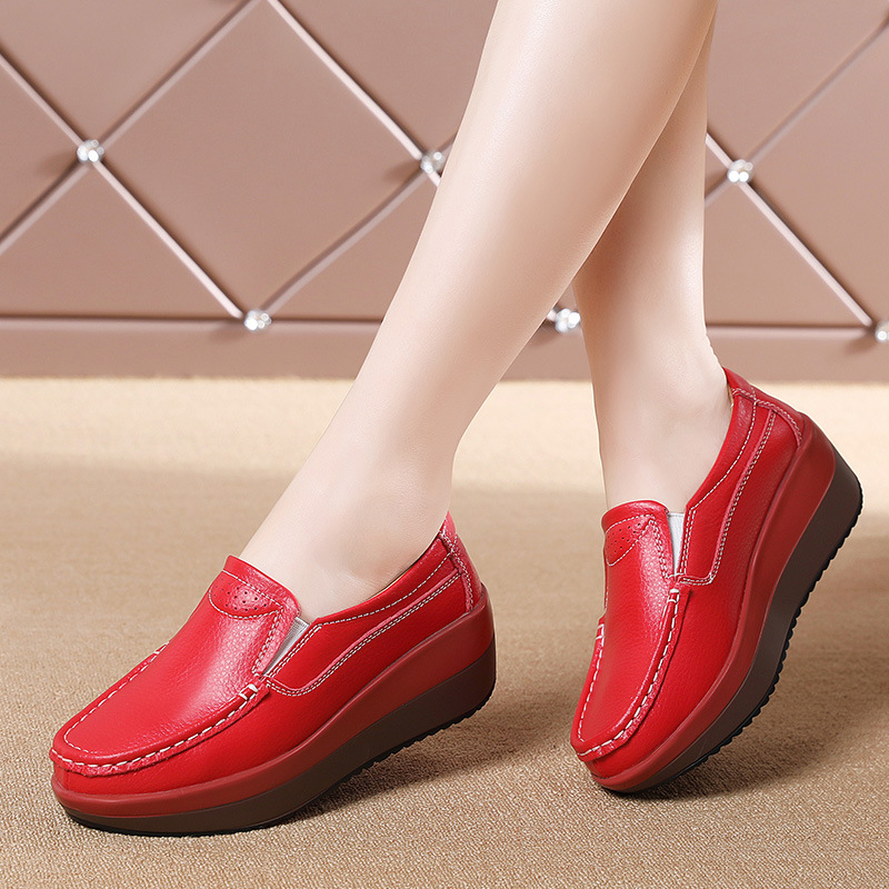 plus size Cross-border All-match Casual Sports Moms Shoes Women's Thick-soled Rocking Shoes Korean-style Elevated Wedge Heel Lefu Platform Shoes