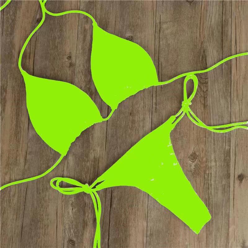 New European and American Bikini Swimwear Solid Color Foreign Trade Three-Point Sexy Swimsuit Women's Split Adjustable Lace-Up