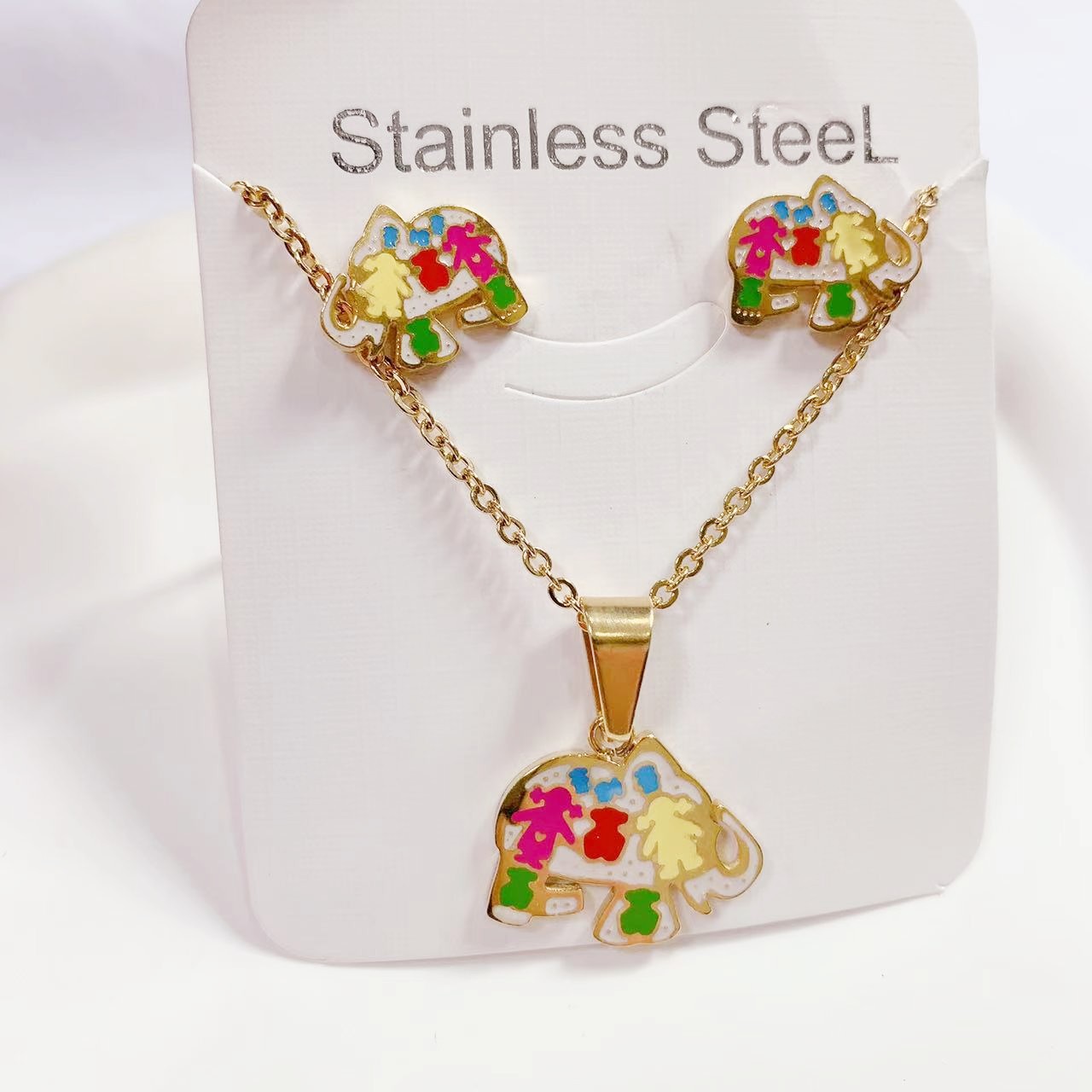 New Special Sale Fashion Pony Cute Cartoon Titanium Steel Necklace Women's high quality Color Preservation Necklace Earrings suit