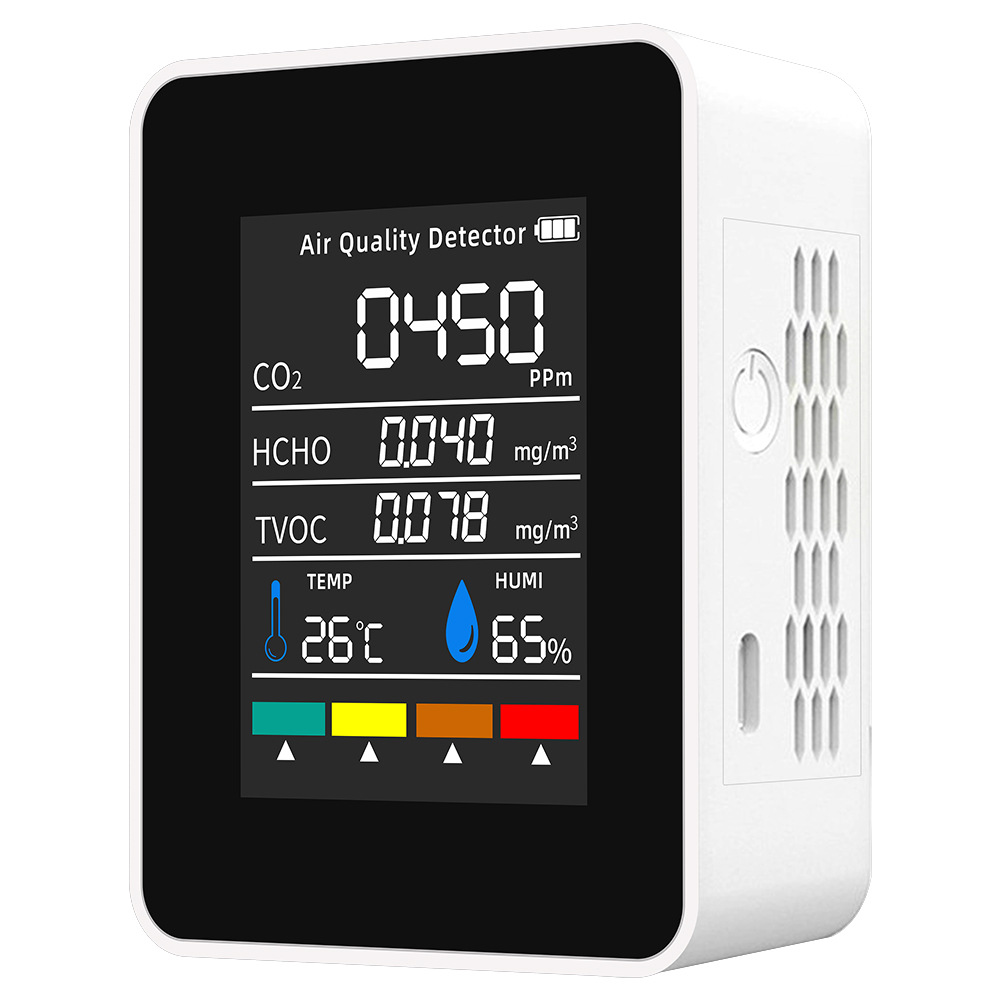 Five-In-One Carbon Dioxide/Formaldehyde/Tvoc/Temperature/Humidity Lcd Screen Semiconductor Carbon Dioxide Detector