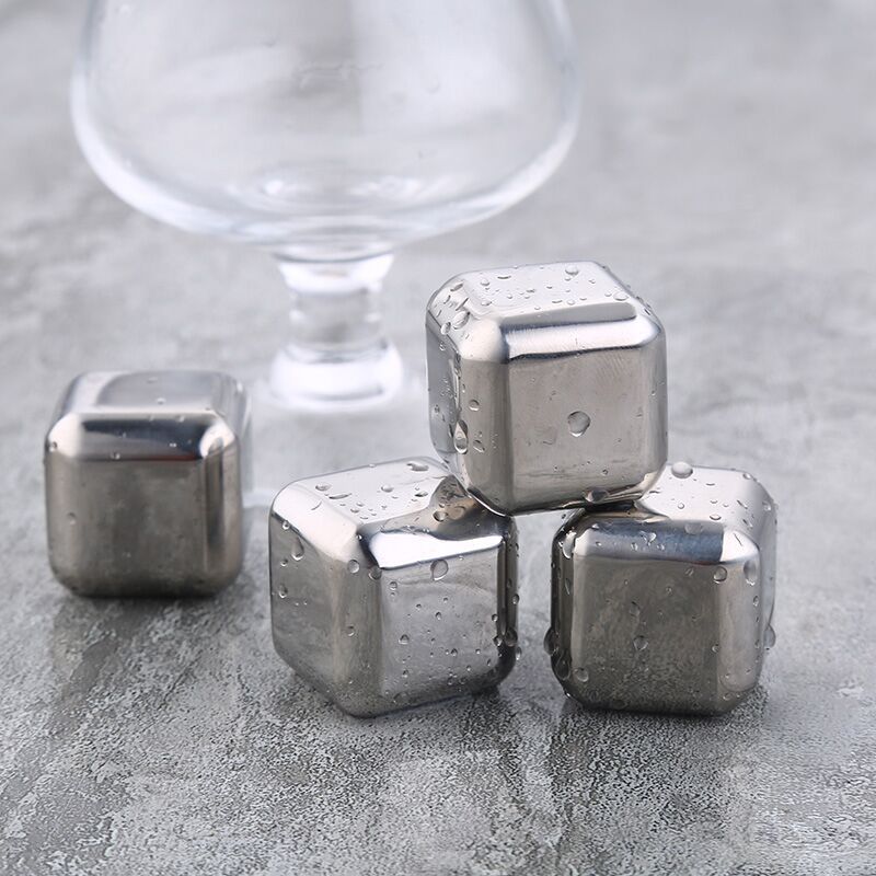 Food-Grade 304 Stainless Steel Ice Cubes, Quick-Freezing Ice Particles, Metal Whiskey Ice Wine Stone Clip Set Gift Box for Chilling