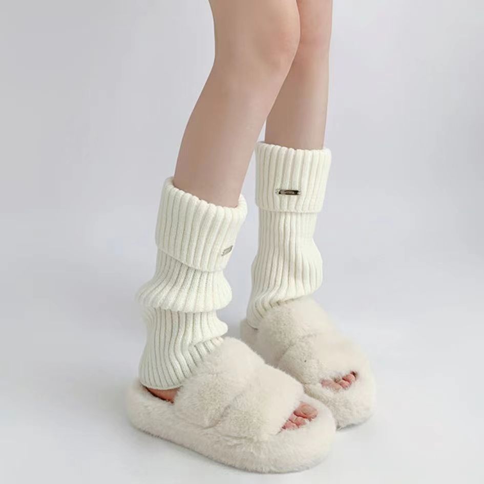 Autumn and Winter Y2K Subculture Metal Label Spice Girl Knitted Leg Socks Jk Pile Socks Women's Mid-tube Socks Warm