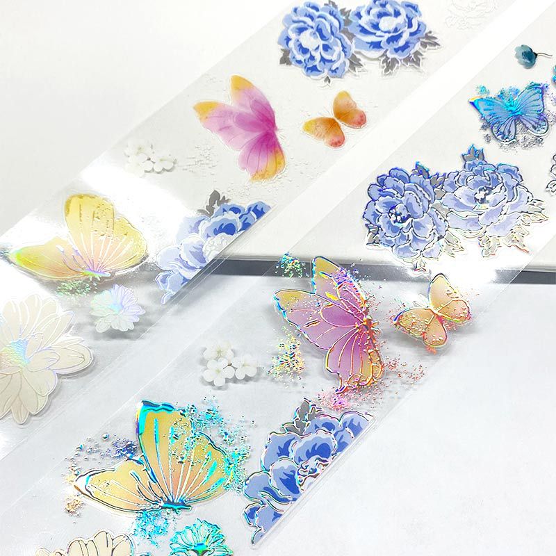Hand Ledger Tape Pet Transparent Flower Butterfly Hot Stamping Laser Uv Full Roll Material Cutting Film Sticker Hand Ledger Tape