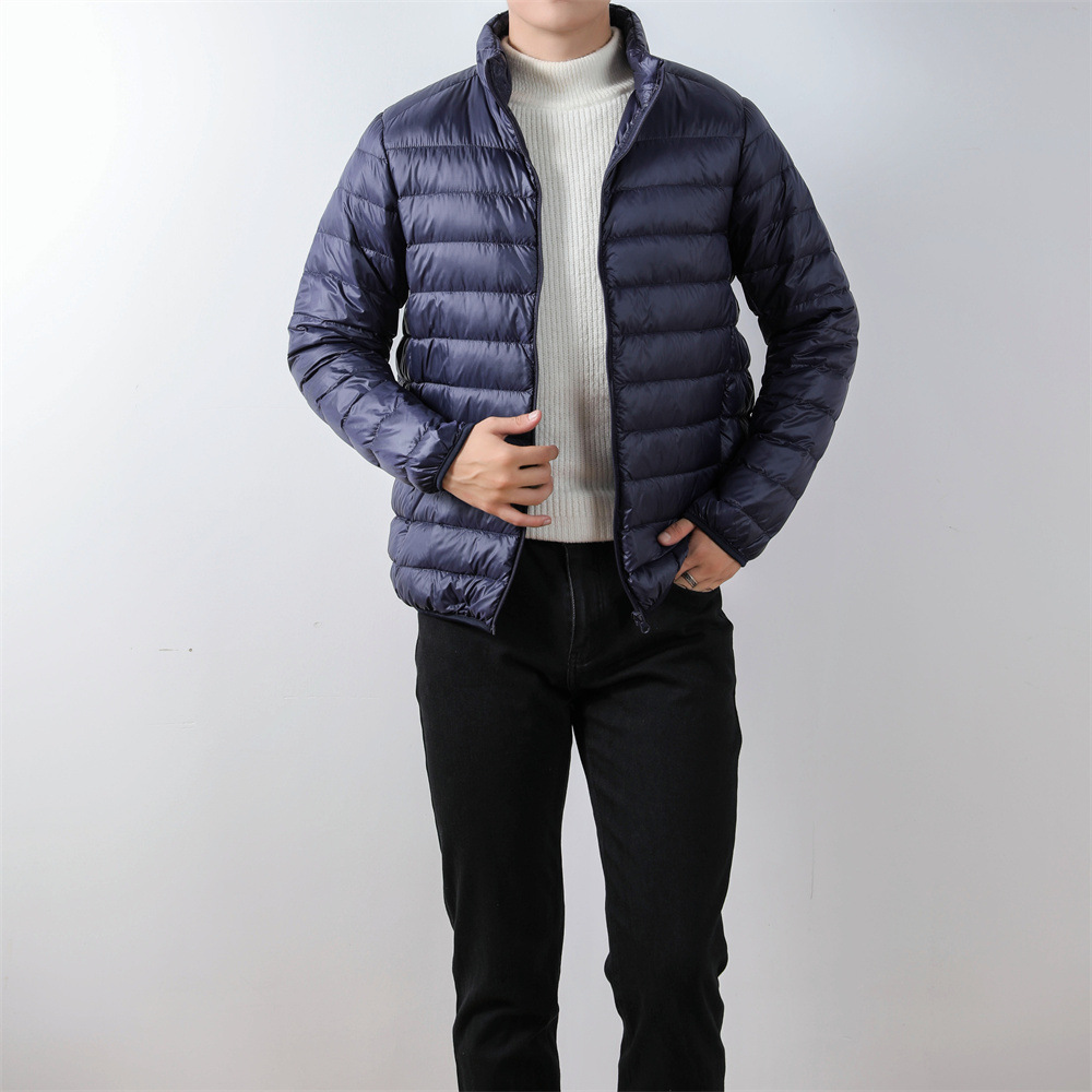 Pinghu autumn and winter short lightweight cross-border solid color simple stand collar white duck down white duck down men's jacket down jacket men