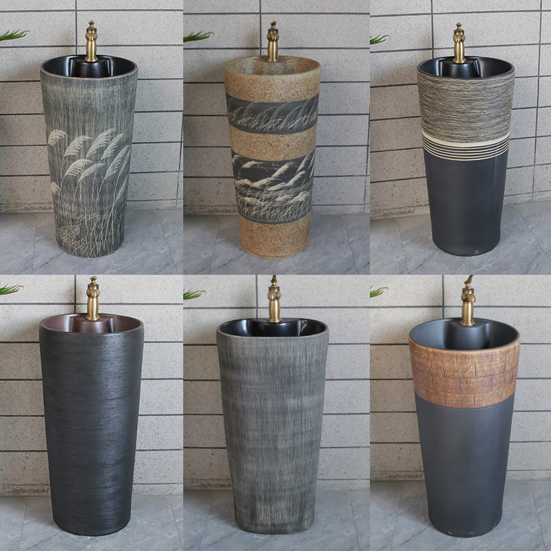 Column Basin Ceramic Wash Basin Small Space Balcony Outdoor Wash Basin Integrated Column Basin Floor-Standing Wash Basin Antique