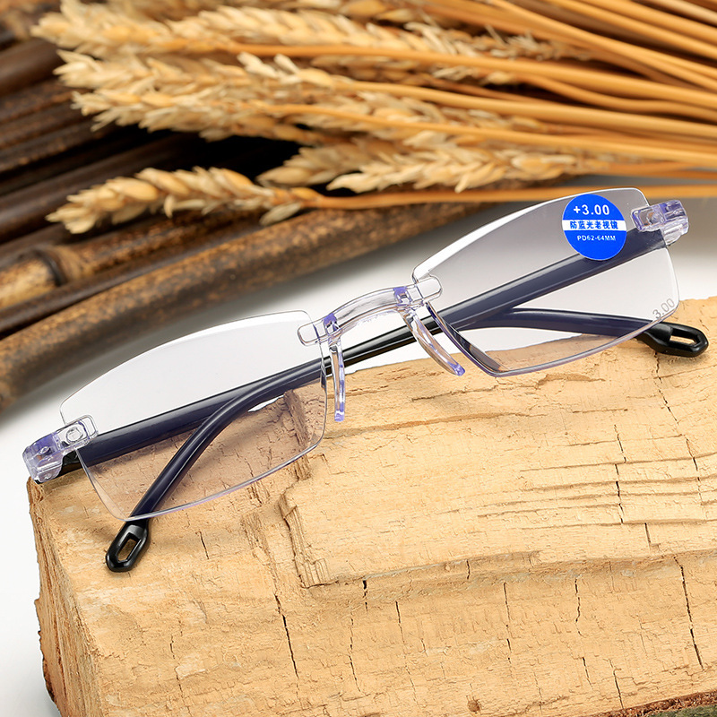 New anti-blue light reading glasses frameless reading glasses cut edge running Jianghu stall reading glasses Source manufacturers