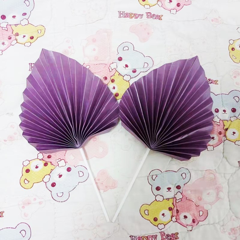 Fan cake decoration flag plug-in peach-shaped folding fan Net red Golden romantic purple leaf card ins dessert table