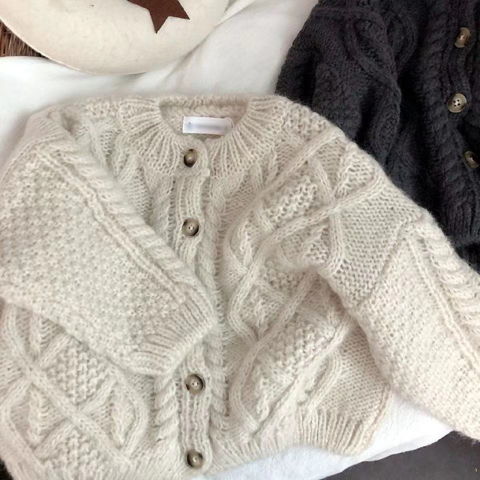 2025 New Autumn Knitted Jacket Thick Sweater for Boys and Girls, Baby Girl Sweater, Korean Style Twist Cardigan