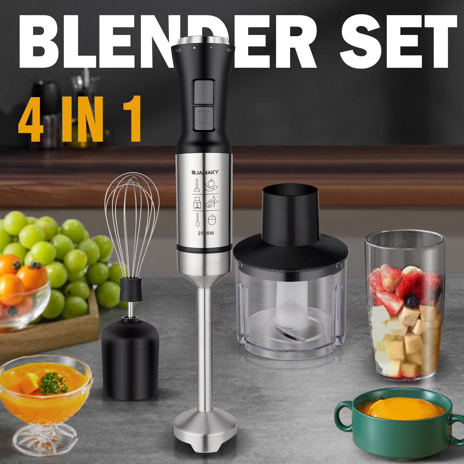 JAMAKY Household 500W Four-in-One Mixer suit Multifunctional Supplementary Food Cooking Machine Juice and Egg