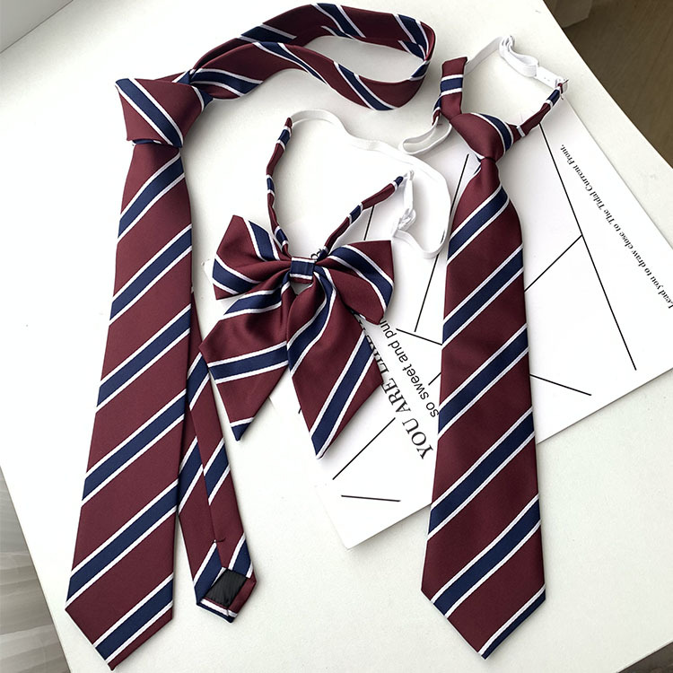 School-style Japanese JK Tie Women's Accessories Decoration dk Uniform Bow Tie Hand Tie College Style wine red Striped Tie