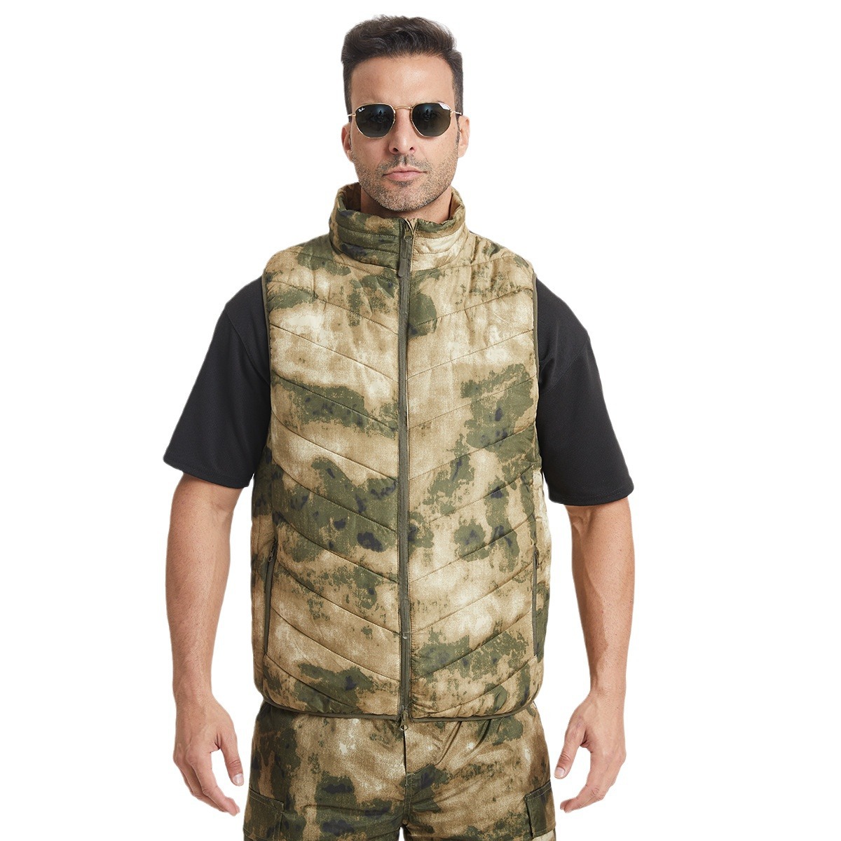 Autumn and Winter Tactical Camouflage Thickened Vest Jacket for Sports and Outdoor Activities, Lightweight Cotton Running Thermal Vest for Men