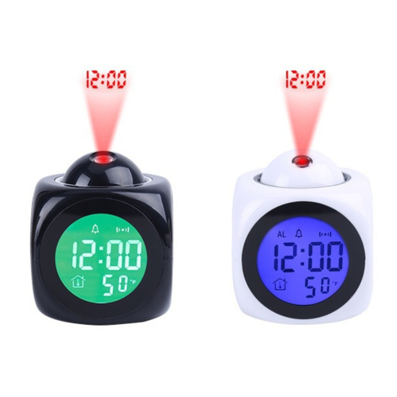 English Voice Time Art Projection Clock Multifunctional Creative Square Lazy Alarm Clock New Bedroom Electronic Clock