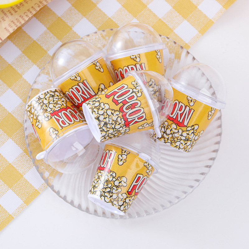 Simulation popcorn cup stickers popcorn bucket DIY food and play container mini milk tea cup pendant mini luminous