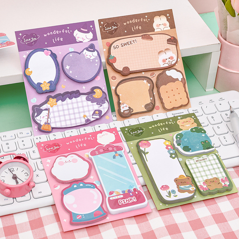 Cartoon Combination Sticky Notes, High-Looking Stationery Supplies for Students, N-Time Stickers, Note Pads, Cute Message Notes