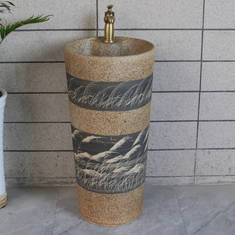 Column Basin Ceramic Wash Basin Small Space Balcony Outdoor Wash Basin Integrated Column Basin Floor-Standing Wash Basin Antique