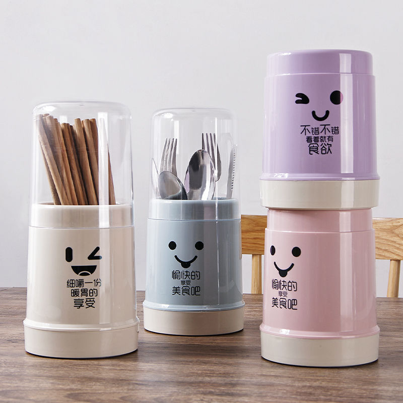 Cartoon chopsticks holder household dust-proof plastic draining chopsticks holder with lid kitchen storage box tableware storage rack