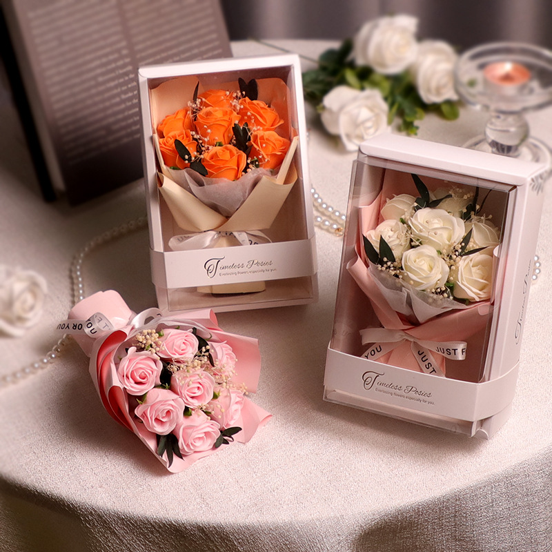 Soap Flower Valentine's Day Teacher's Day Gift Simulated Rose Small Bouquet Finished Product for Girlfriend's Birthday Creative Gift