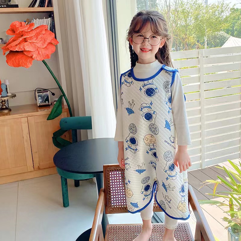 Autumn and Winter Middle-Aged Internet Celebrity Baby Pure Cotton Sandwich Sleeveless Vest One-Piece Nightgown Anti-Kick Quilt Thickeneded Comfortable Nightgown
