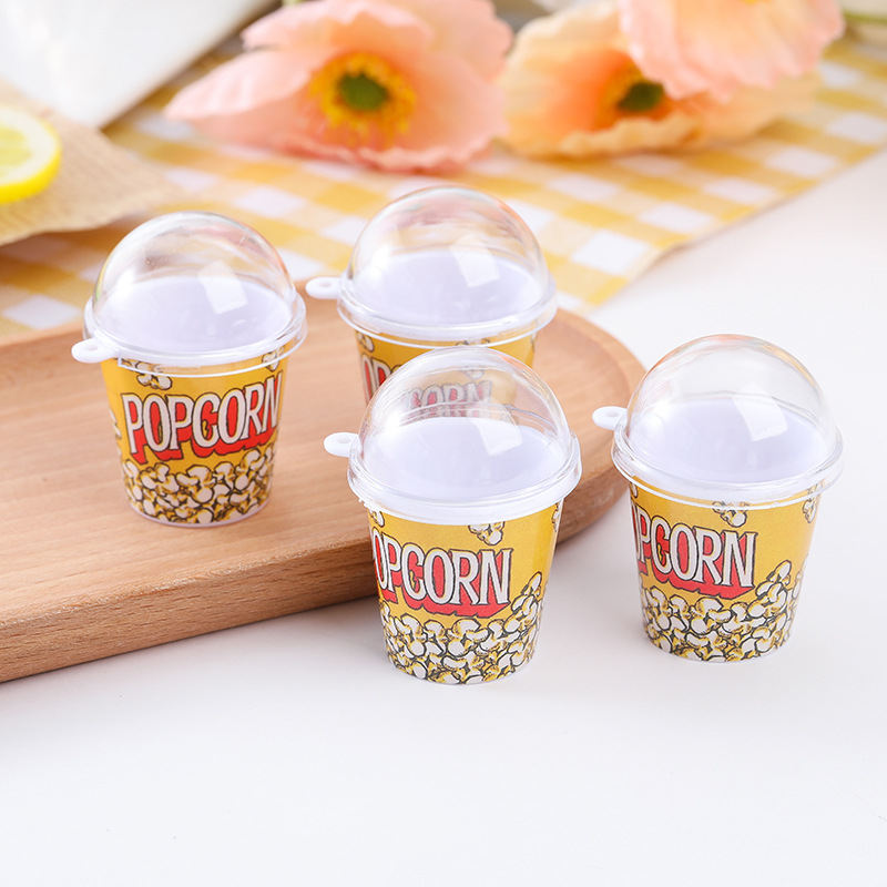 Simulation popcorn cup stickers popcorn bucket DIY food and play container mini milk tea cup pendant mini luminous