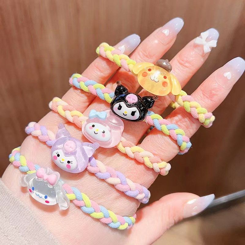 New cute Sanrio head rope rubber band ins woven high elastic hair band hair rope Mori new ponytail tie