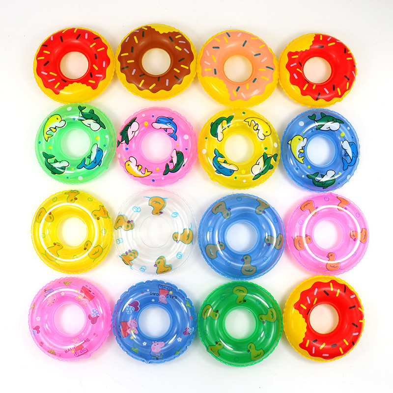 Inflatable Mini Swimming Ring Milk Tea Shop Donut Swimming Ring Baby Bath Water Toy Kidsren's Little Yellow Duck Accessories