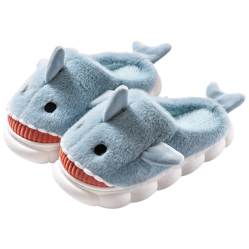 Cotton slippers women's winter Internet celebrity Three-dimensional shark cartoon cute fleece-lined thick non-slip mute home warm cotton shoes