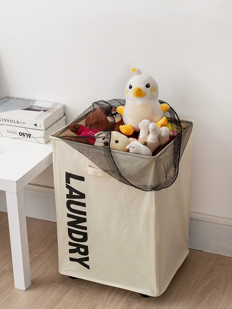 Laundry basket with wheels Japanese-style home oxford cloth laundry basket clothes storage laundry basket yoga mat storage basket