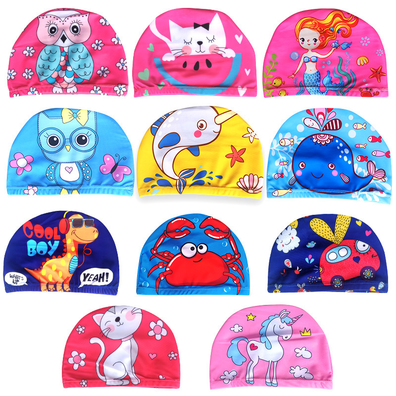 Manufacturer in stock card children's swimming cap boys and girls not tight head ear protection cute swimming cap baby hat cloth in stock