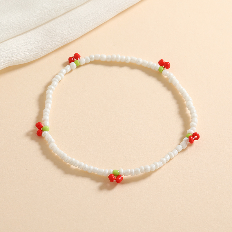 Europe and the United States cross-border summer hot selling colored glass rice beads beach elastic anklet star moon pendant cherry anklet