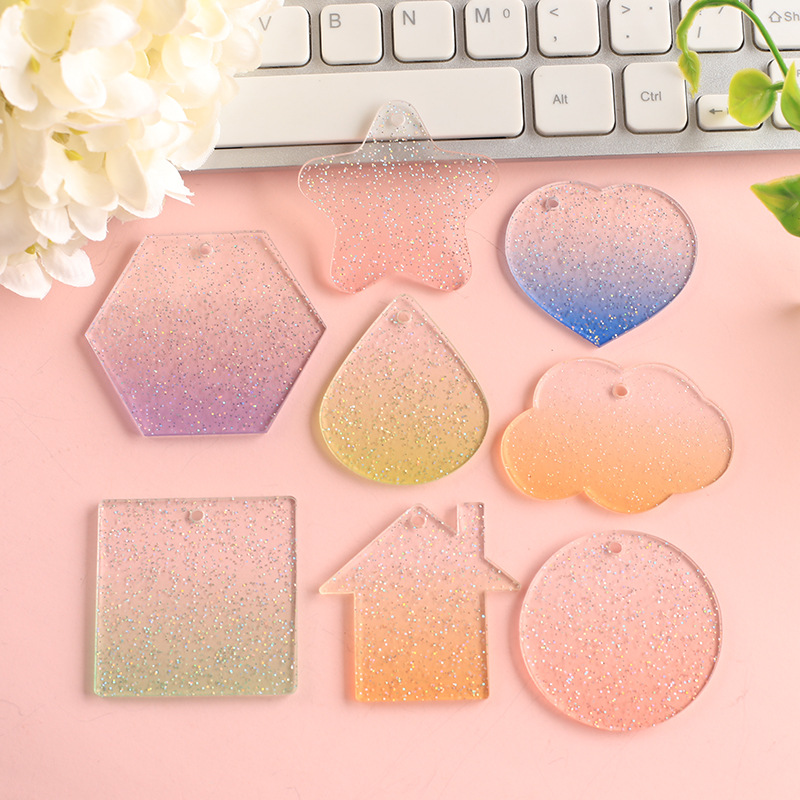 Glitter gradient laser diy goo card small disc love bean key chain Handmade star pendant acrylic goo plate