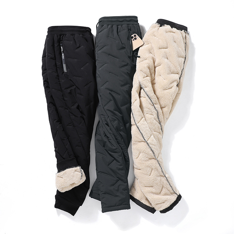 Warm Cotton Pants Men's Plus Size Loose Lamb Velvet fleece-lined Thickened Trousers Sports Casual Leg Windproof Pants