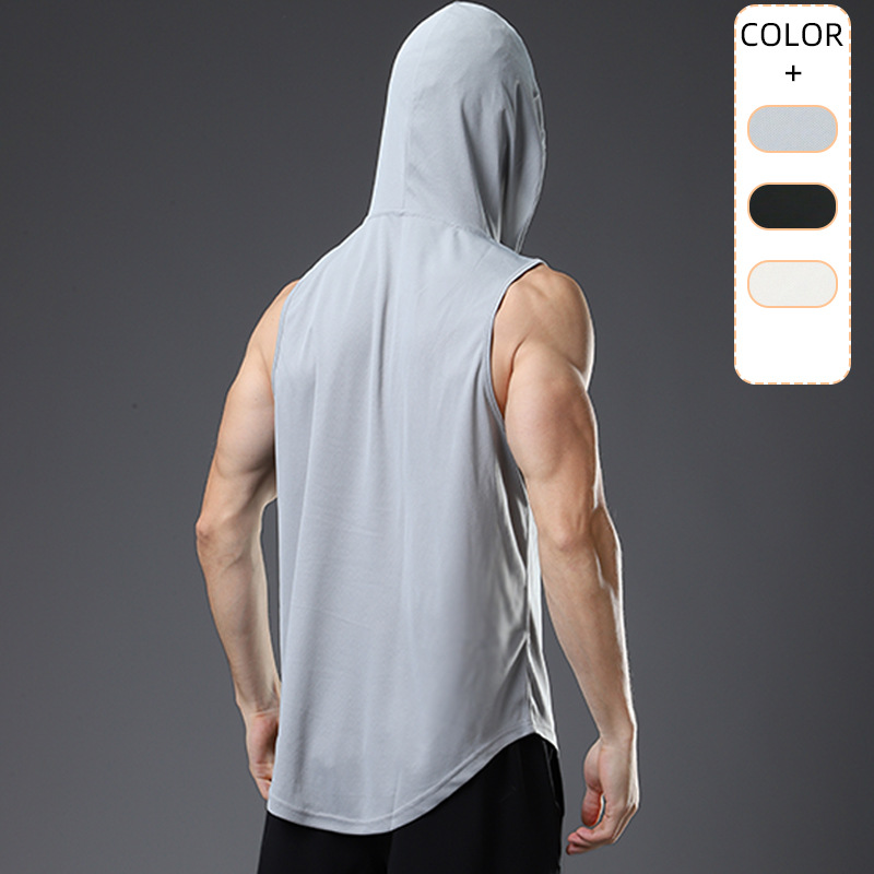 Hooded Fitness Vest Men's Basketball Running Training Loose Quick-drying Breathable Waistcoat European and American Plus Size Sports Vest