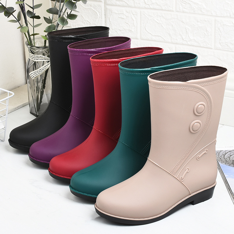 Fashionable Velvet Rain Boots for Women, Warm High School Rain Boots, Winter Pure Color Low Heel Non-Slip Snow Boots, Pvc Rubber Shoes for Going Out