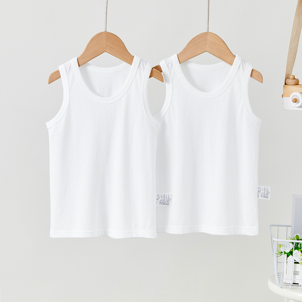 Children's Vest 2 Pack Pure White No Fluorescent Japanese Baby Boys and Girls 100 Cotton Mesh Sleeveless Summer Thin Base