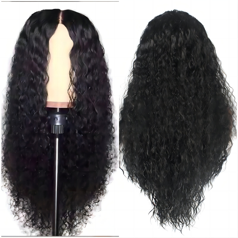 Factory New African Wig Women's Fashionable Black Small Curly Hair Water Wave Corn Hot Middle Bangs Full Top Cover