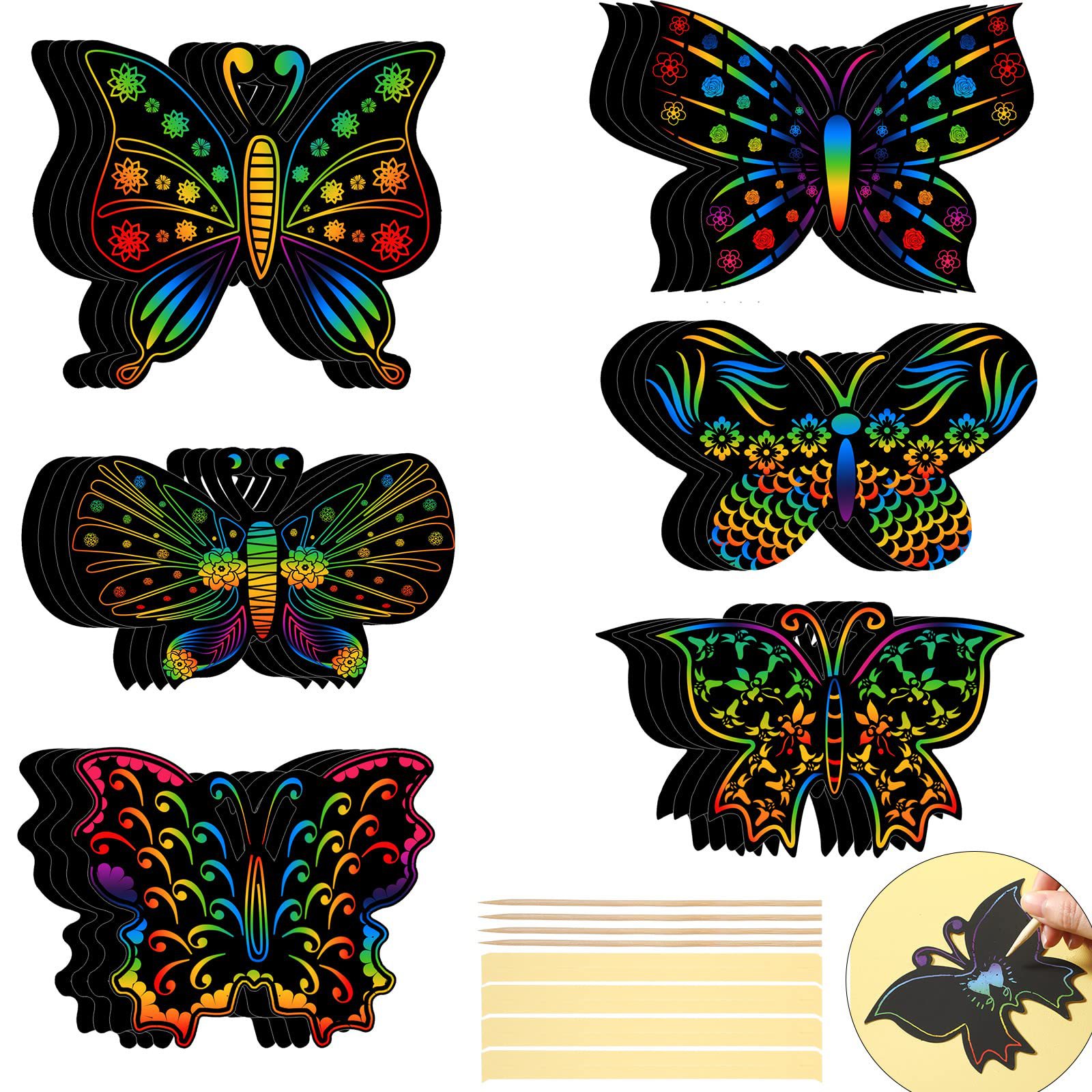 Cross-Border Factory Butterfly Scratch-Off Painting Art Handmade DIY Bookmark Scratch-Off Paper Colorful Gift Decoration Pendant Wholesale