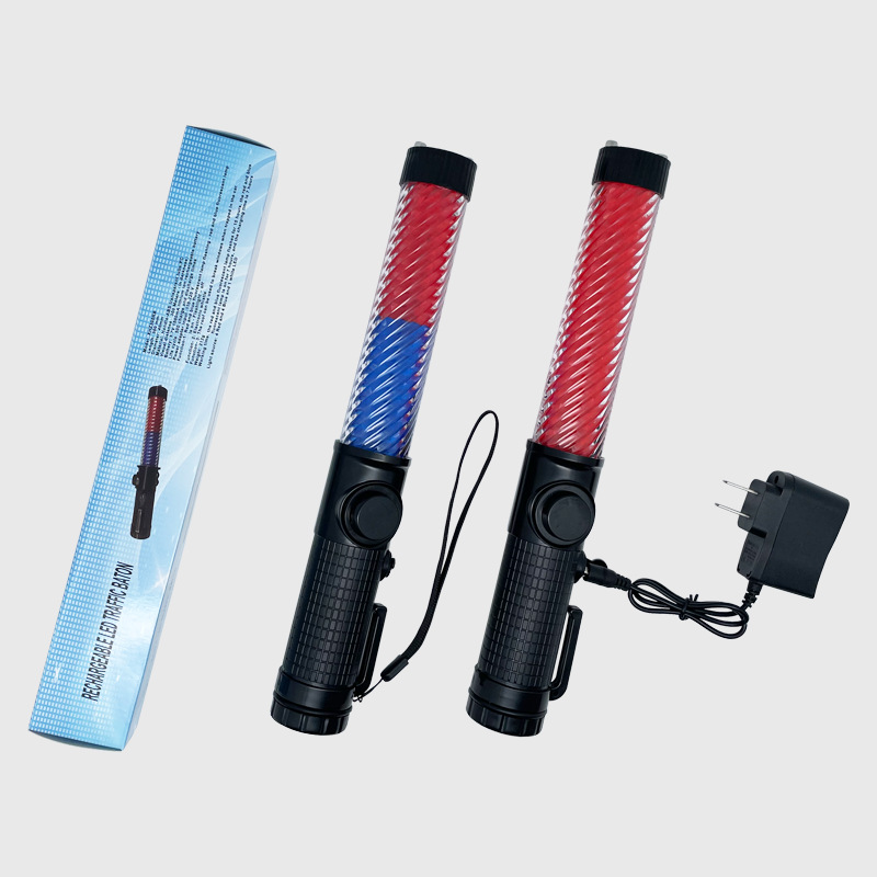 30CM charging traffic baton warning light LED red and blue fire emergency fluorescent stick magnetic whistle flashing stick
