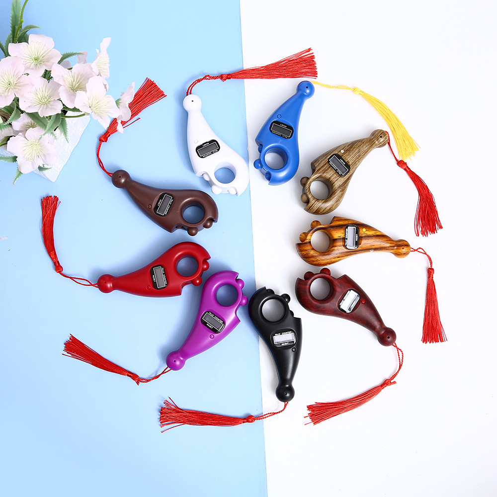 Electronic Digital Finger Bead Counter, Hidden Bead Pulling Counter, Button Reset Counting Beads Counter, Wood Grain