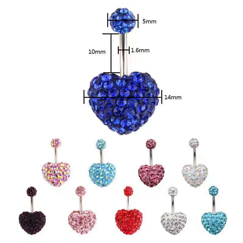 Amazon EBAY hot love full diamond belly button belly button ring Shambhala full diamond heart puncture jewelry manufacturers
