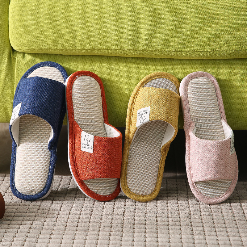 New home linen slippers women's indoor non-slip wear-resistant couple slippers Men's Four Seasons floor slippers manufacturers wholesale