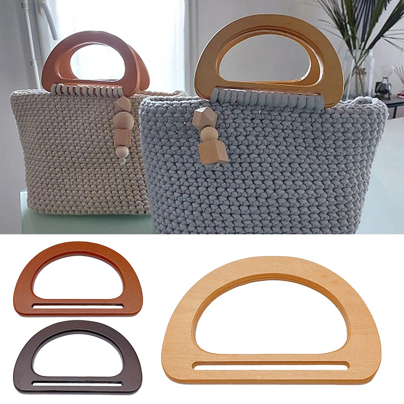 Wooden Handle Round D-Shaped Bamboo Handle Bag Accessories Satchel Ring Handmade DIY Woven Bag Handle Accessories