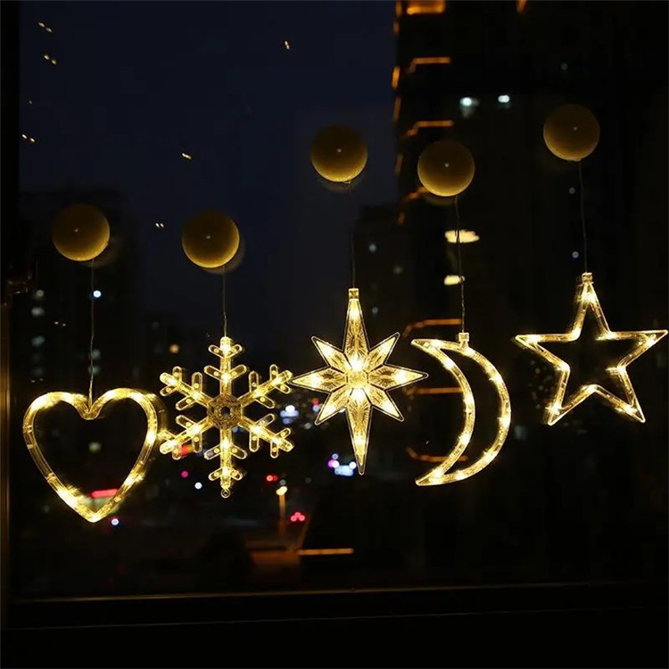 Cross-border LED Christmas decoration suction dish light snowman Christmas tree five-pointed star curtain battery light festival lights