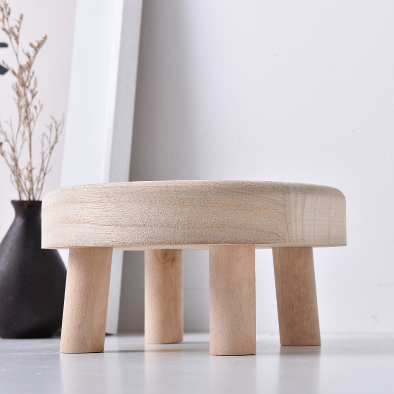 Wooden Small Round Stool Household Entrance Shoe Changing Stool Children's Study Learning Small Low Stool Balcony Flower Pot Rack Round Stool
