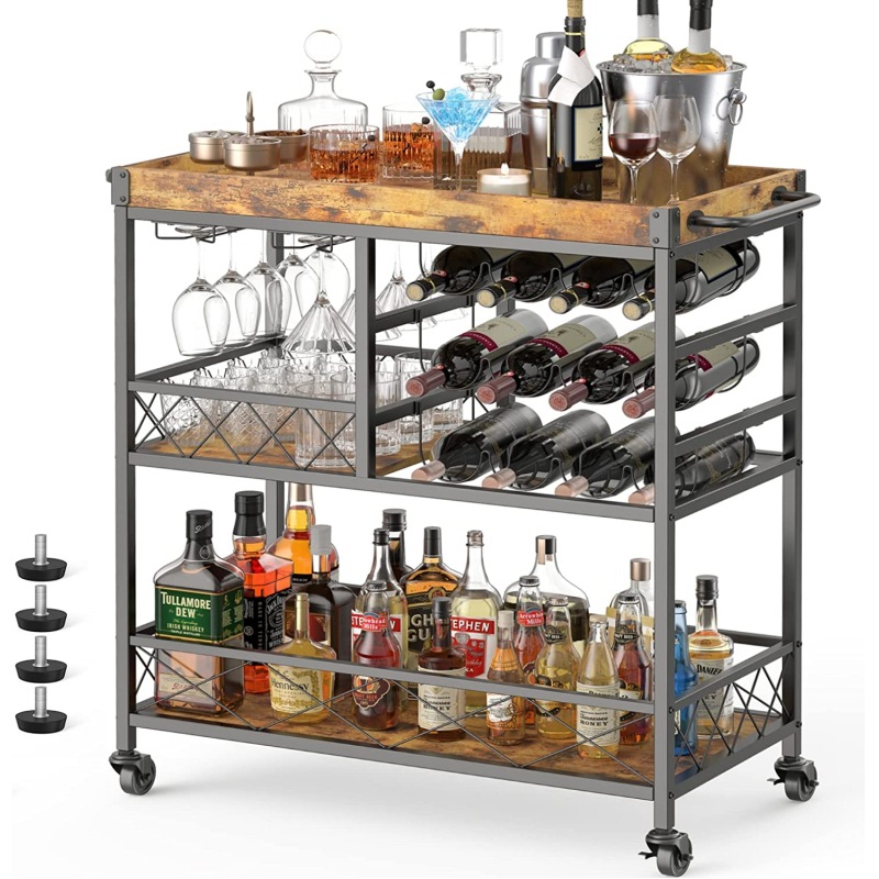 Hand Push Dining Cart Commercial Storage Rack Kitchen Restaurant Wine Side Cabinet Red Wine Mobile Dining Cart Amazon Cross-Border
