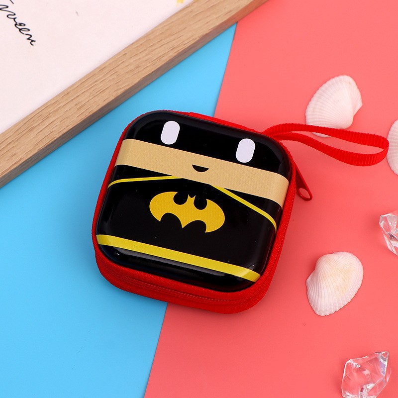 Creative Square Tinplate Coin Purse, Cute Marvel Coin Key Earphone Data Cable Storage Box, Creative Storage