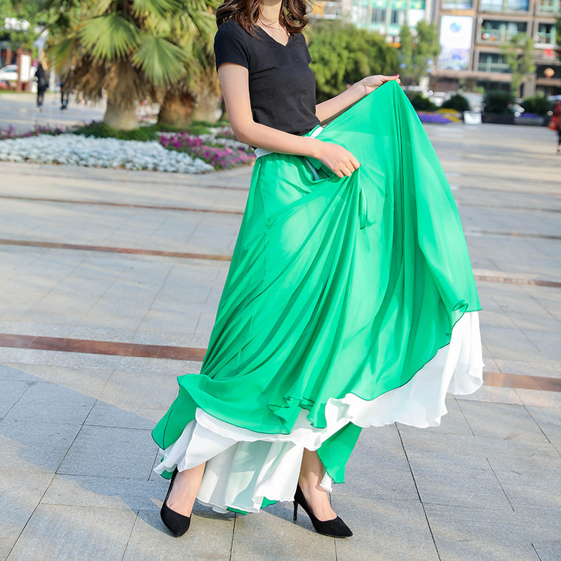 Reversible Large Swing Skirt 2023 New Elegant Chiffon Skirt High Waist A-Line Long Skirt Autumn and Winter Mid-Length Women's Skirt