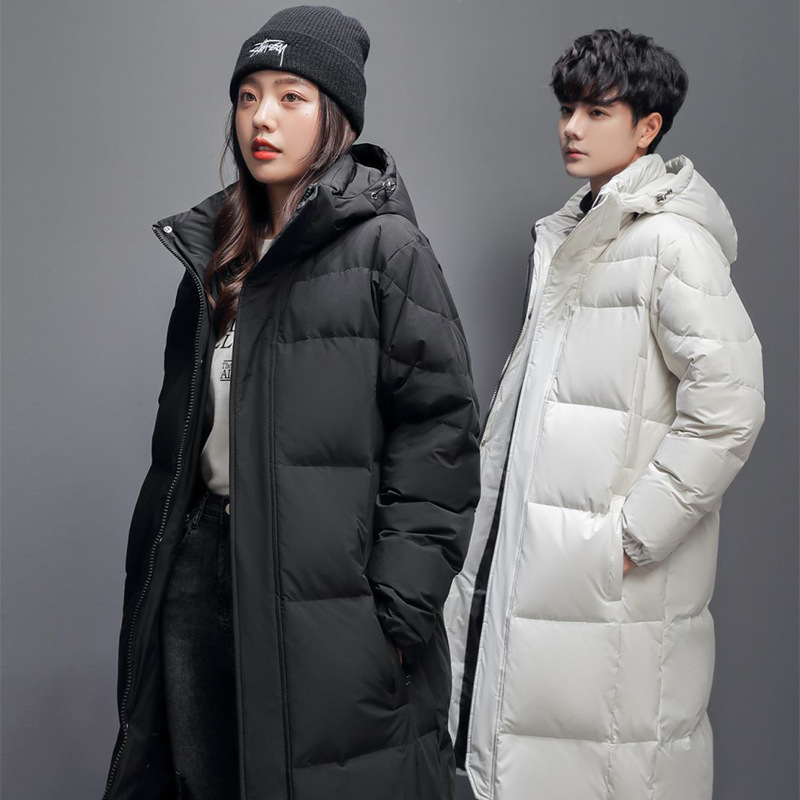 Factory Direct Wholesale Winter Men's down Jacket Couple's Long Thickened Warm Hooded Simple Fashion Youth Trendy Coat