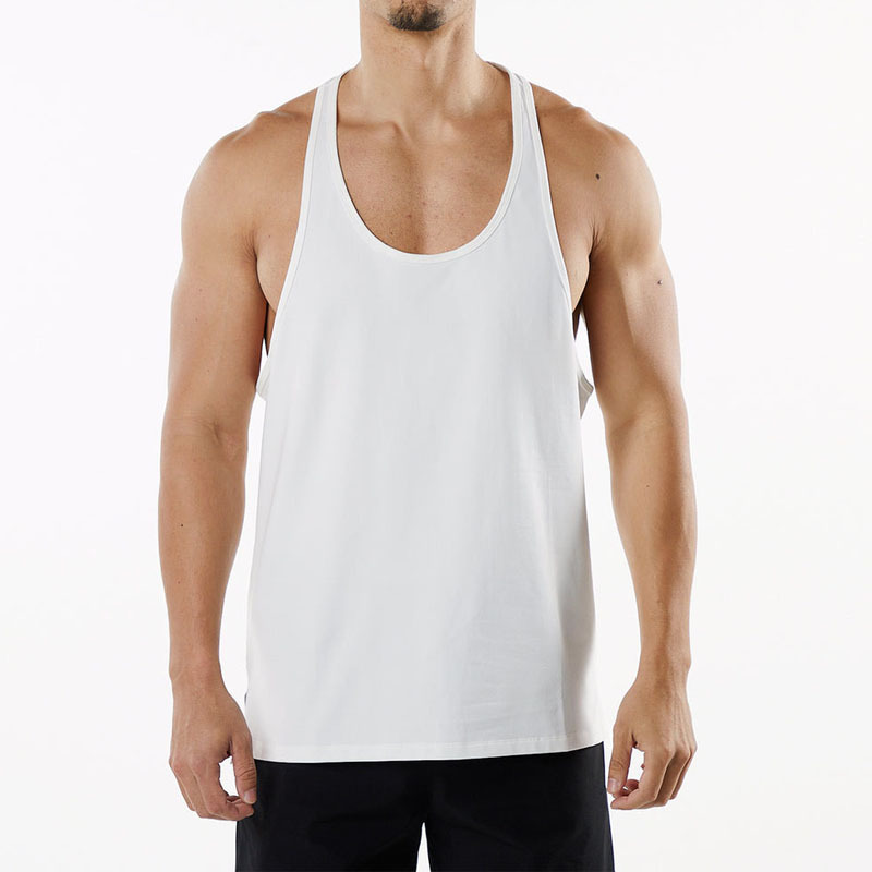 New Muscle Fitness Round Neck Vest Cotton Men's Sports and Leisure European and American Large Size Breathable Slit Racer Vest Summer