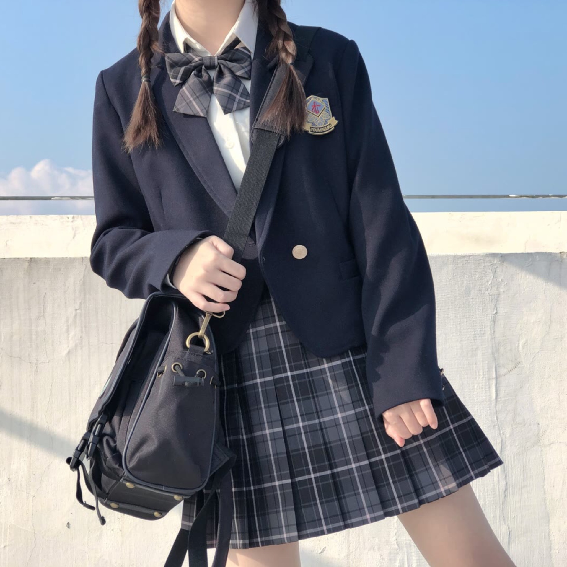 Smoke Gray Jk Uniform Skirt Authentic Japanese A-Line Skirt Pleated Skirt Plaid Skirt School Style Black Suit Plaid Skirt Two-Piece Set