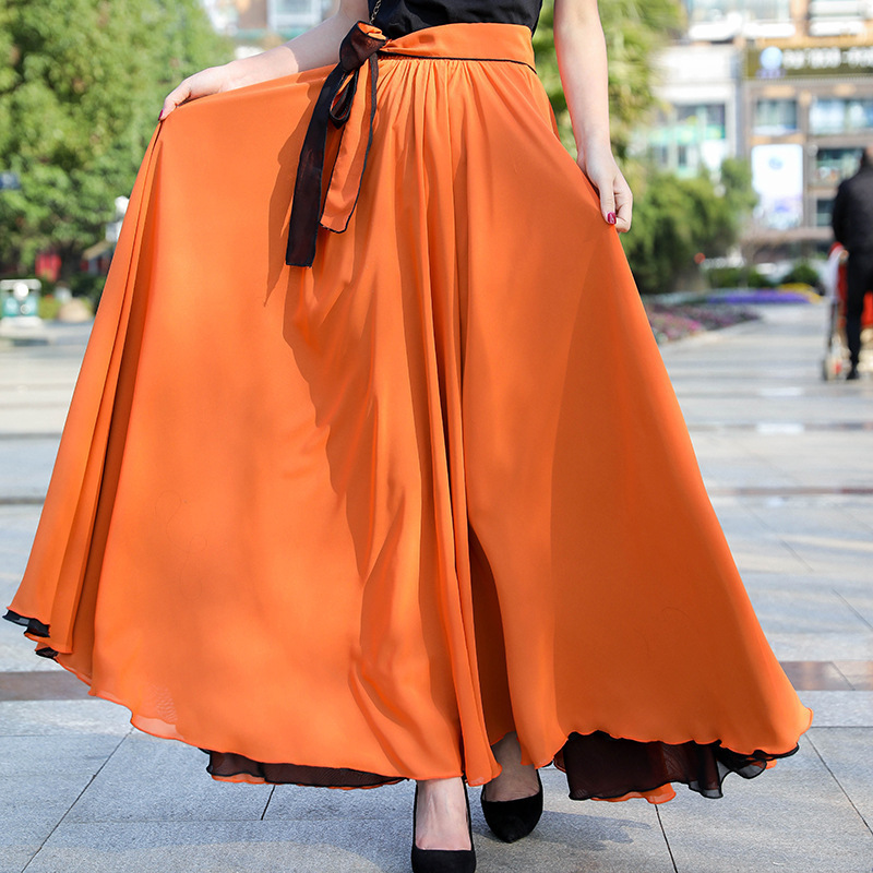 Reversible Large Swing Skirt 2023 New Elegant Chiffon Skirt High Waist A-Line Long Skirt Autumn and Winter Mid-Length Women's Skirt